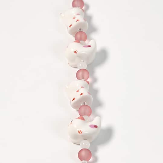 Jesse James Beads 15mm Pink & White Ceramic Cat Beads